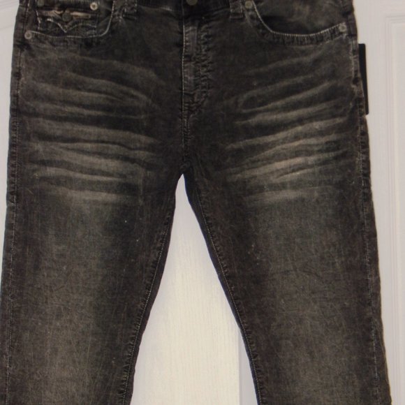 NWT Men TRUE RELIGION GENO RELAXED SLIM FLAP Acid Wash Grey Velour Jeans 38 x 33 - Picture 7 of 8